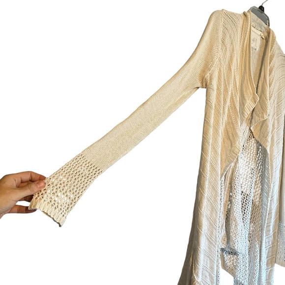 Angel of the North Anthropologie Ivory Cream Open Front Longline Cardigan Size S - Picture 3 of 12